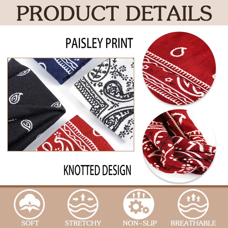 Urieo Bandana Headband Paisley Knotted Hair Bands Stretchy Head Turban Sport Yoga for Women - Image 5